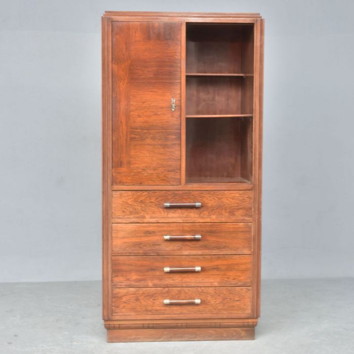 Bahut high art deco 1930 display case door shelf 4 rosewood drawers