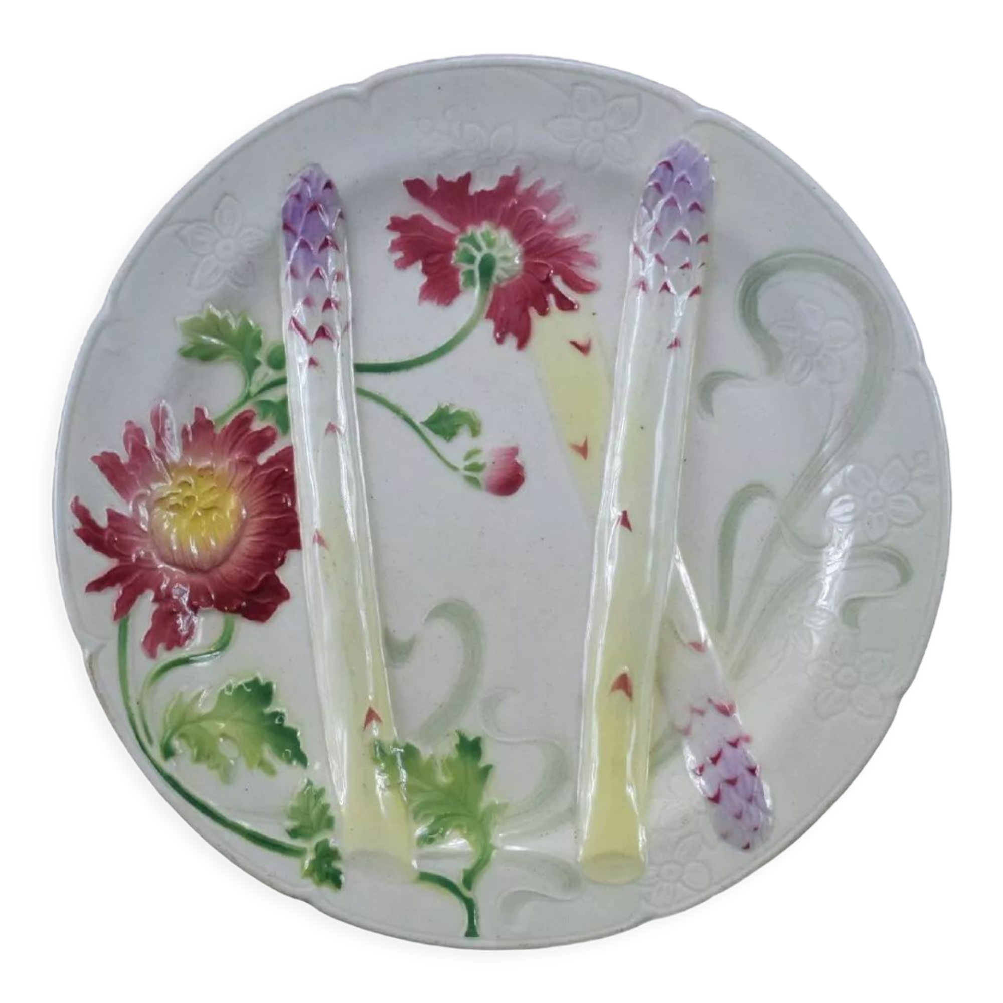 Asparagus plate in slip by st clément art nouveau