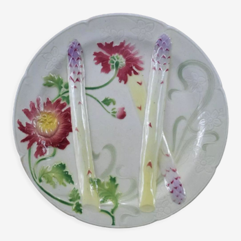 Assiette à asperges en barbotine de st clément art nouveau