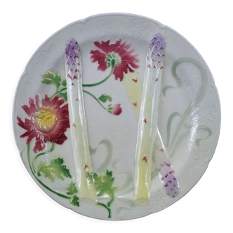 Assiette à asperges en barbotine de st clément art nouveau