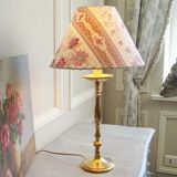 Lampe ancienne en laiton avec son abat-jour en tissu années 1900 fait main en France