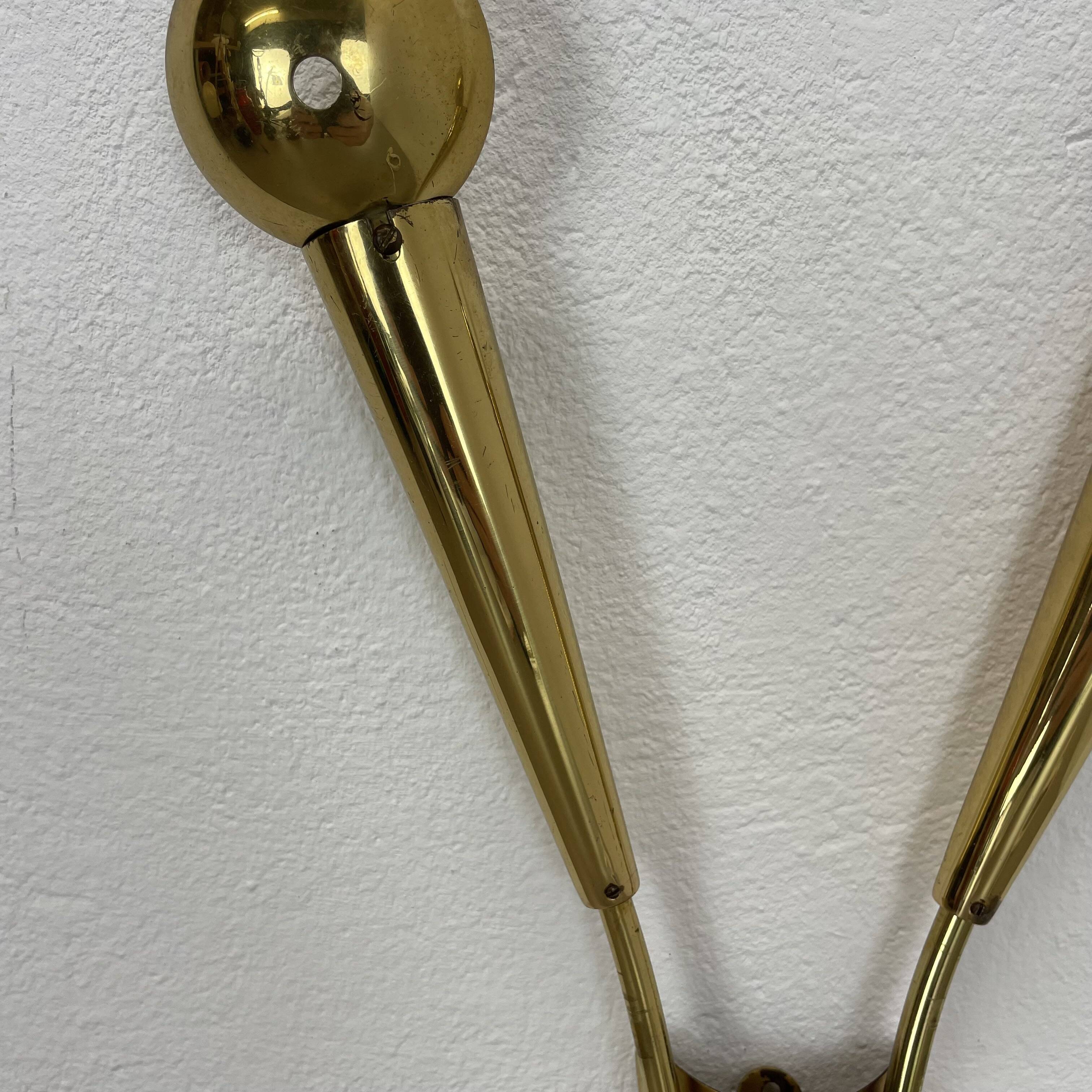 41cm Brass Stilnovo Style Theatre Wall Sconce Light, Italy 1950s