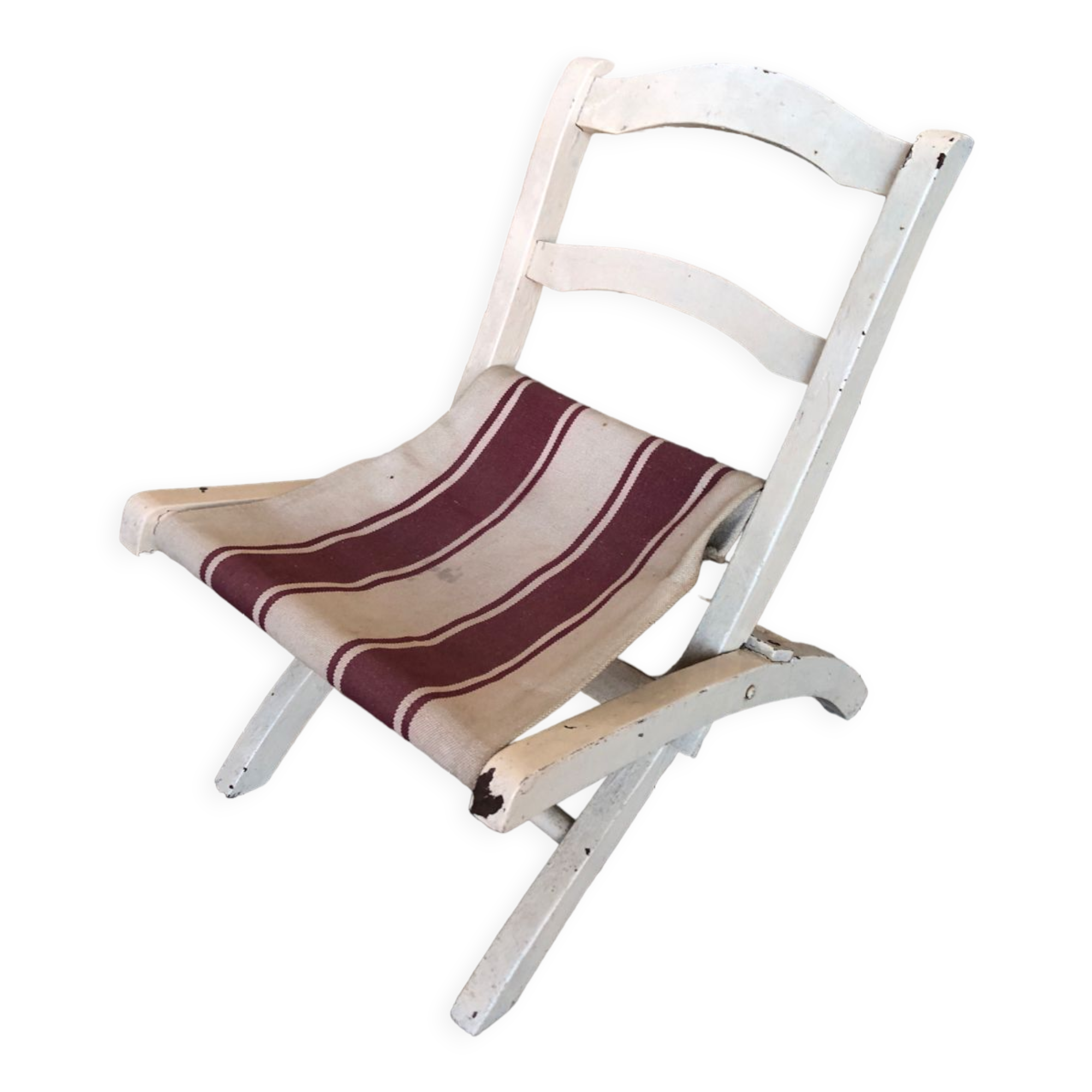 Chaise pliante enfant bebe bois et assise tissu vintage