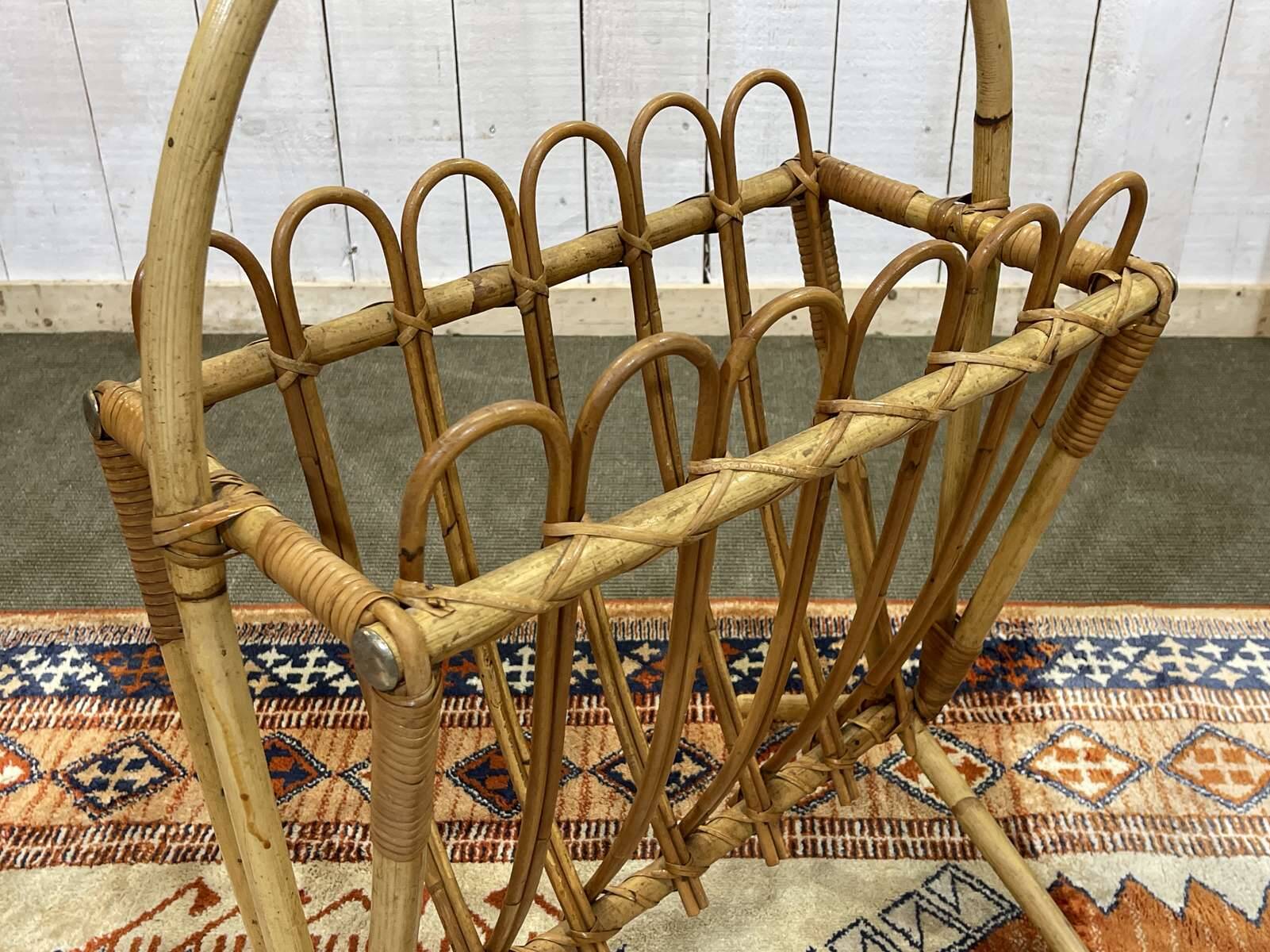 1970s rattan magazine rack