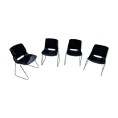 Set of four black Scandinavian chairs, design 70