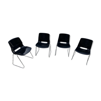 Set of four black Scandinavian chairs, design 70
