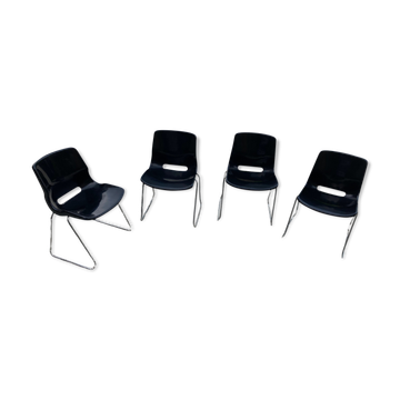 Set of four black Scandinavian chairs, design 70