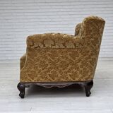 1950s, Danish 3-seater sofa, furniture velour, carved oak wood.