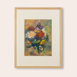 Bouquet de fleurs, huile sur assiette