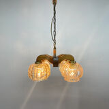 1970's wood & glass chandelier, czechoslovakia