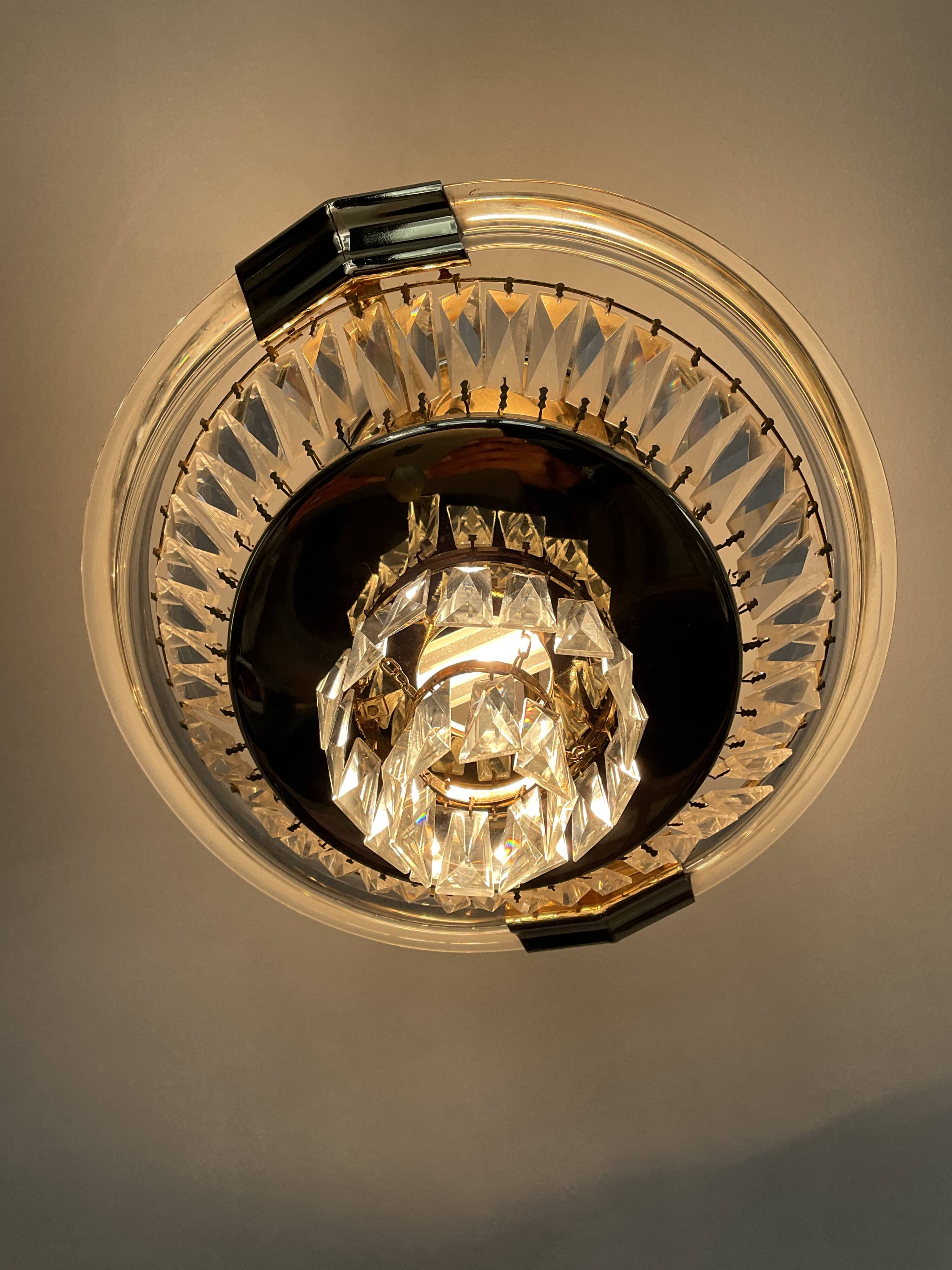 Vintage Bakalowits & Söhne ceiling light in brass and crystal