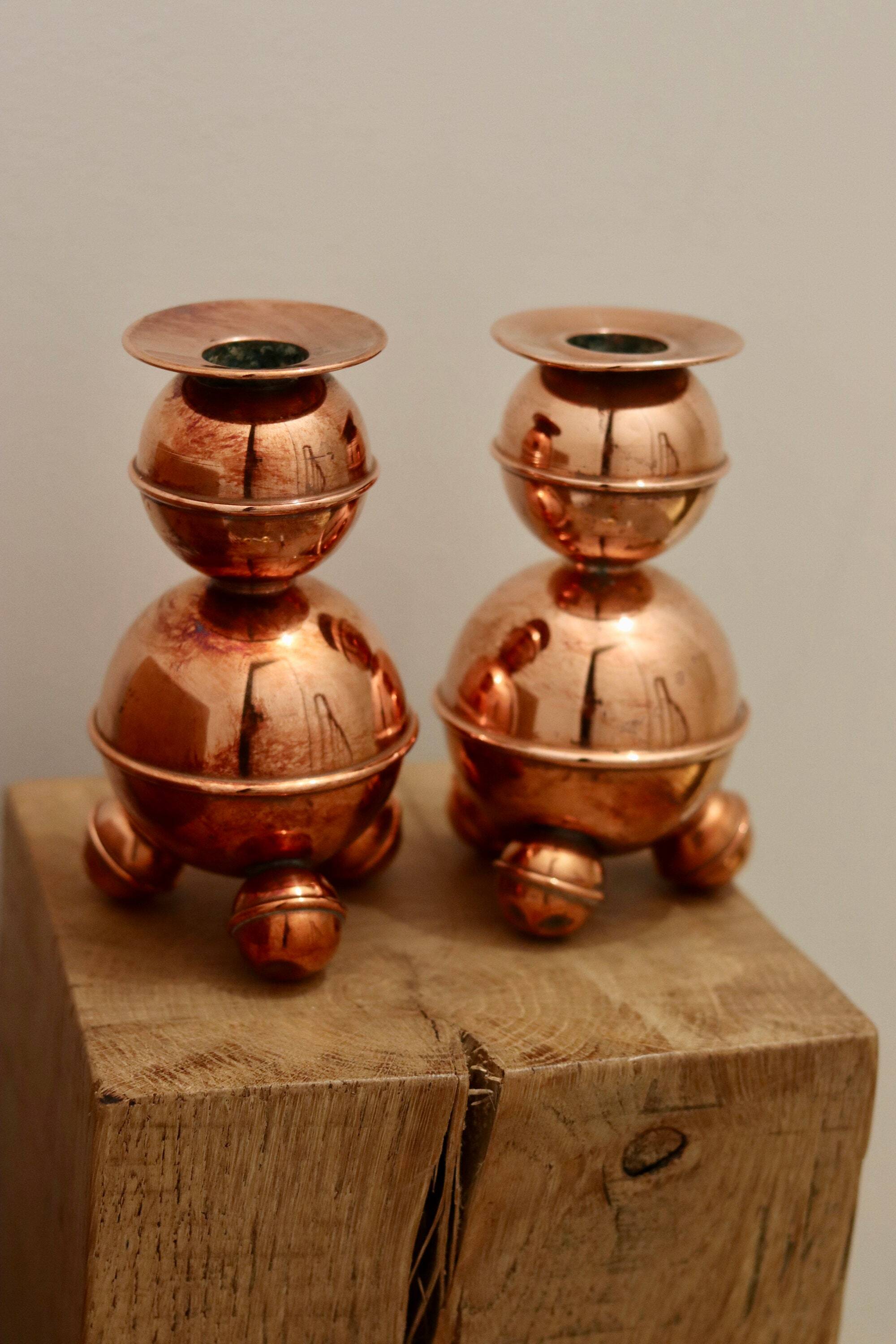 Pair of Swedish copper candlesticks from the mid-century by ALB Lindstrom Eskiltuna.