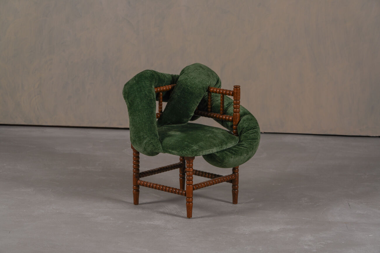 Chaises à bobines vintage, réimaginées par Corina Olaru, Hollande années 1930, ensemble de 2