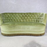 1940s Danish Curved Green Buttoned Sofa