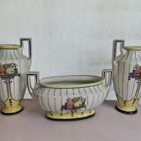 Planter with 2 art deco style slip vases