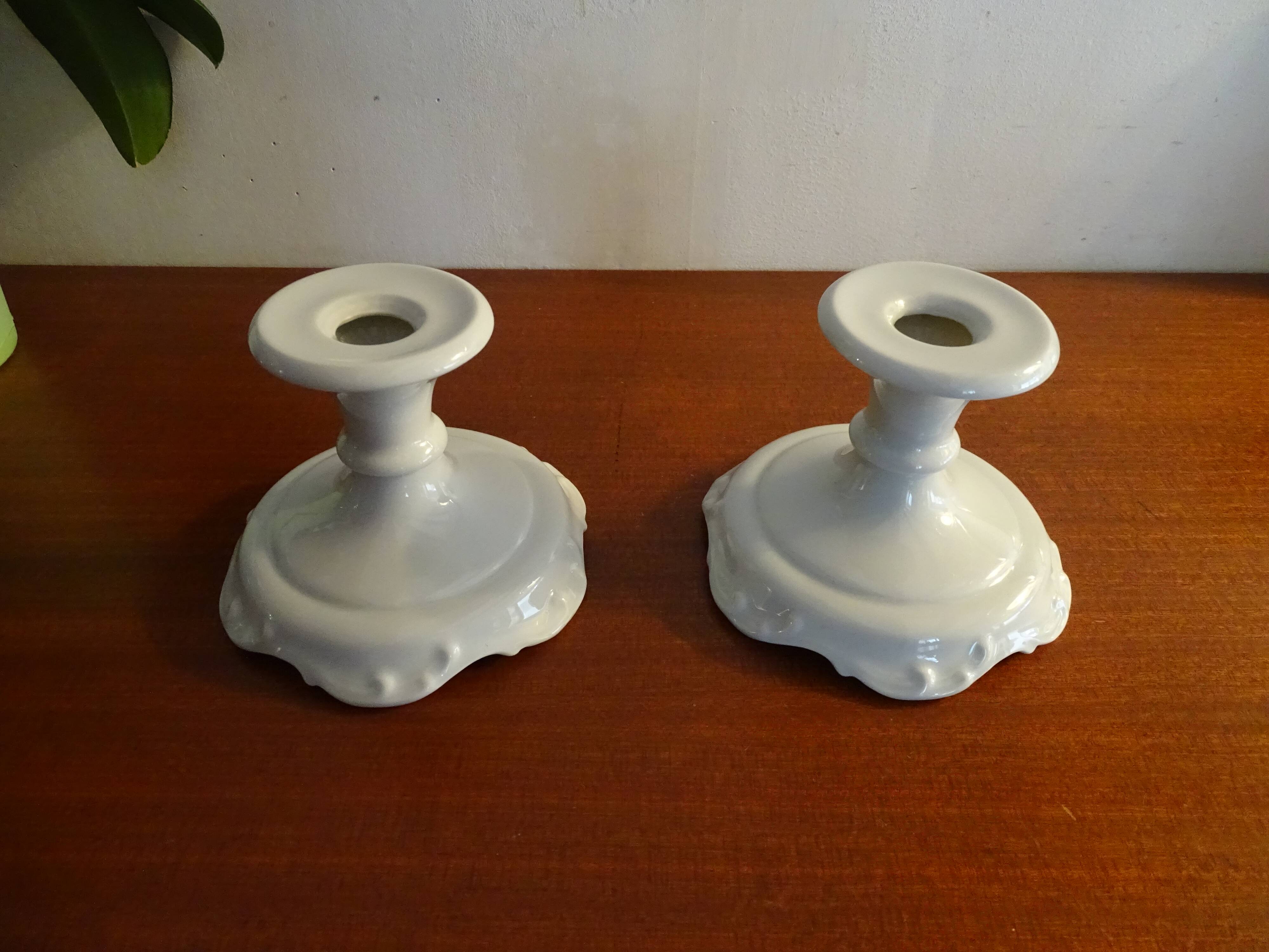 Pair of Limoges porcelain candle holders