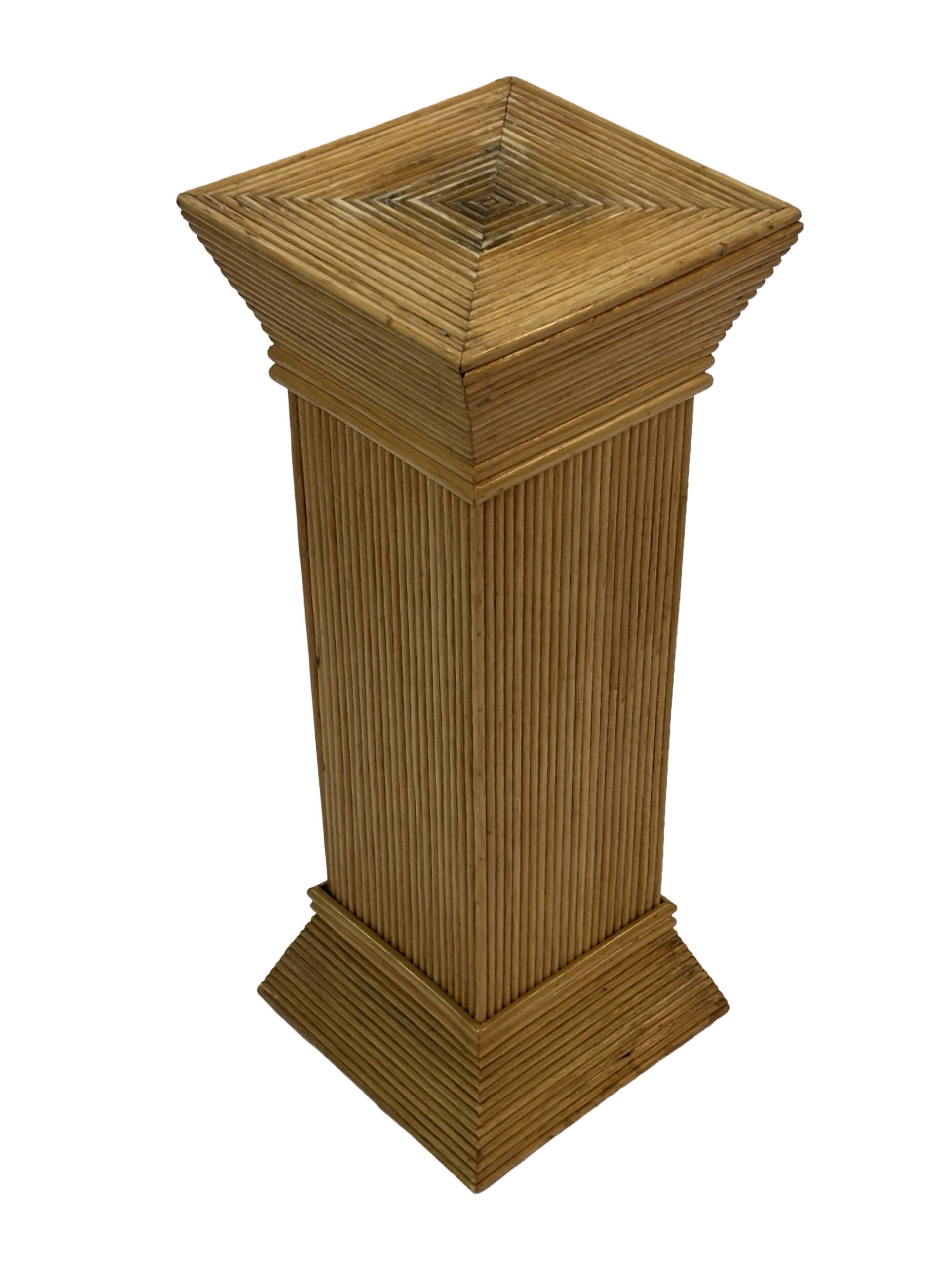 Vintage Rattan Column Planter Bamboo Bohemian Pillar '70s Rattan Mcguire