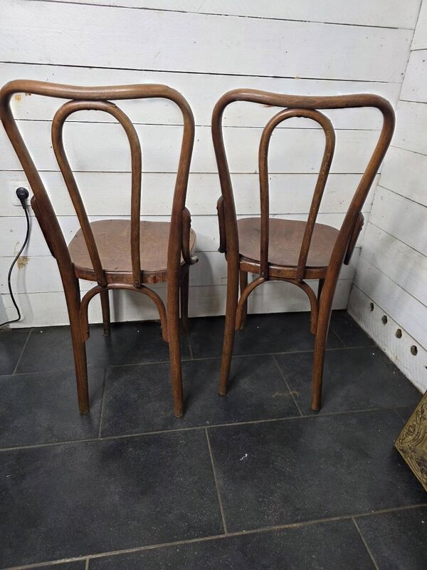 Paire de chaises de bistrot en bois courbé