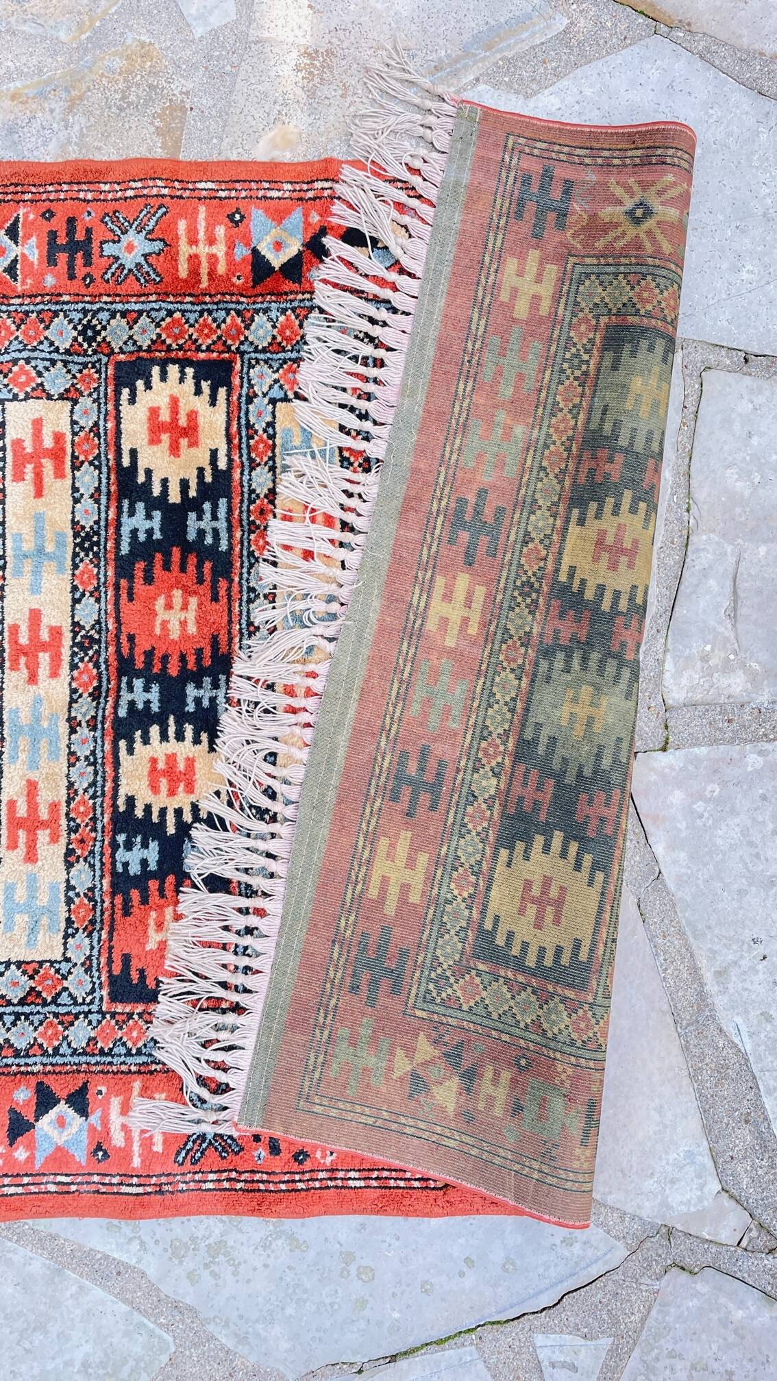 Vintage silk and cotton rug - 142 x 84cm