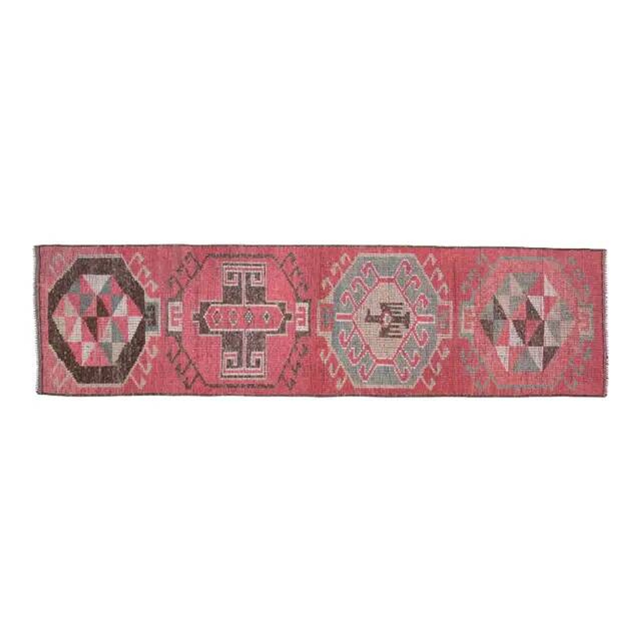 1970s Vintage Turkish Oushak Handmade Wool Cotton Pink Runner Rug 81x315