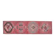 1970s Vintage Turkish Oushak Handmade Wool Cotton Pink Runner Rug 81x315