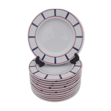 12 basque dessert plates in blue and red porcelain