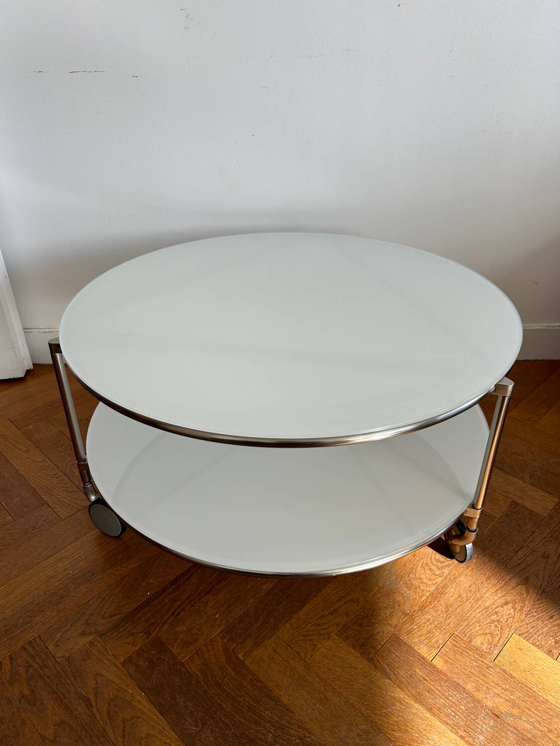 IKEA white glass coffee table by Ehlen Johansson, 1980s