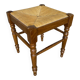 Vintage Turned Wood Stool + Woven Straw Seat #D893