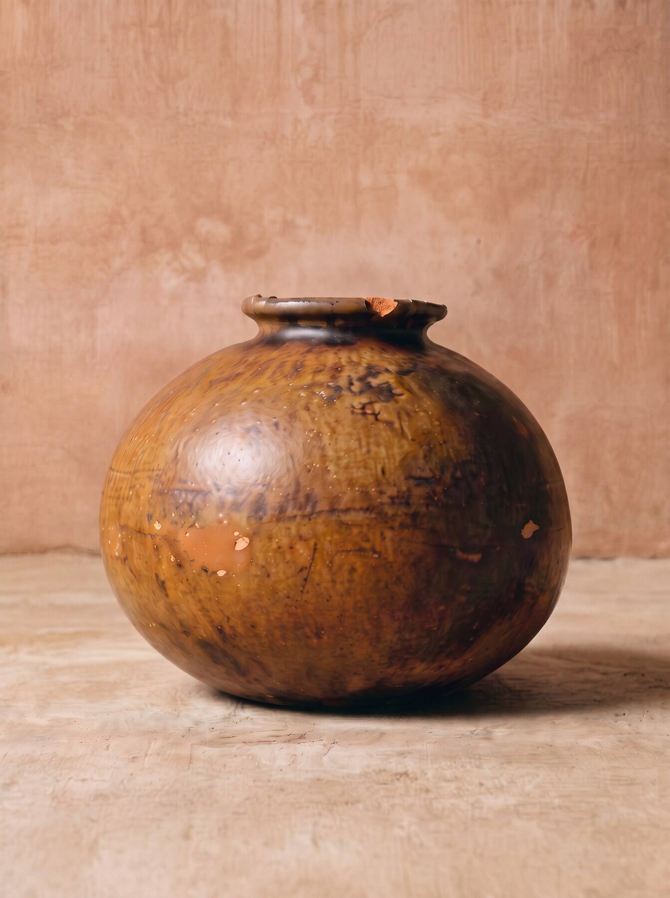 Round reserve pot in glazed terracotta