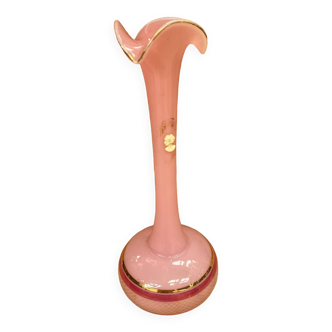 Ancien Vase Soliflore Opaline Rose + Décor Doré & Camé Vintage