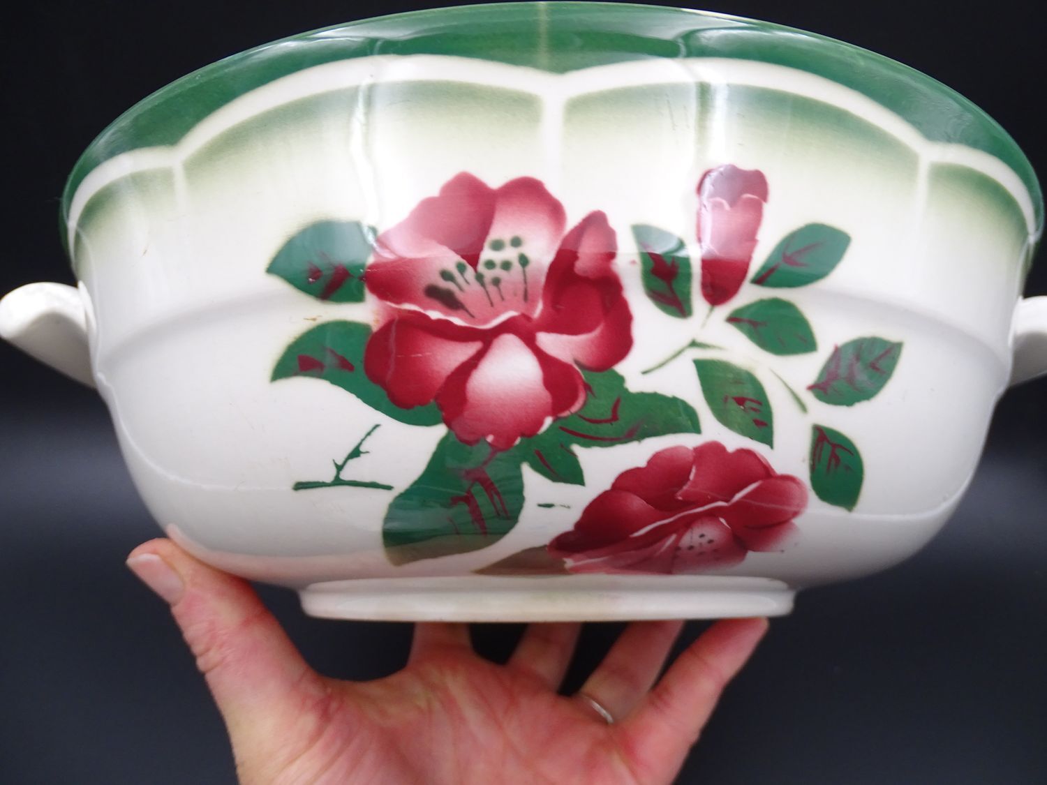 Digoin's soup maker - Mireille model - Rose decoration and green liseret - circa 1940
