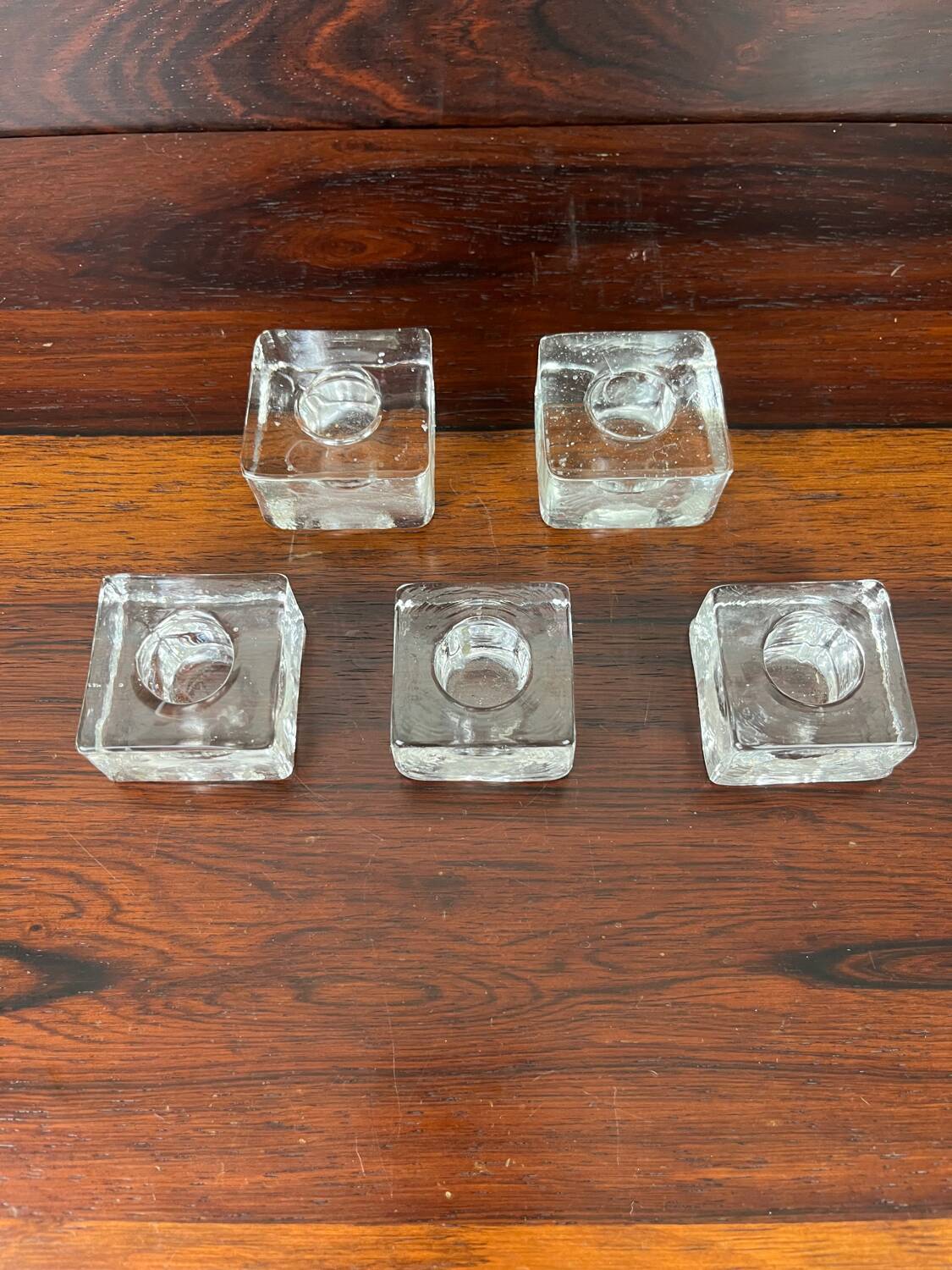 5 molded glass ice cube candle holders