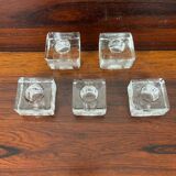 5 molded glass ice cube candle holders