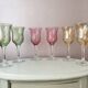 Set of 6 pastel colors 80s crystal wine glasses