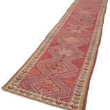Hand-knotted rustic turkish red runner carpet 91 cm x 442 cm