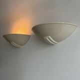 Pair of vintage cracked porcelain wall lights, beige, France 1960s