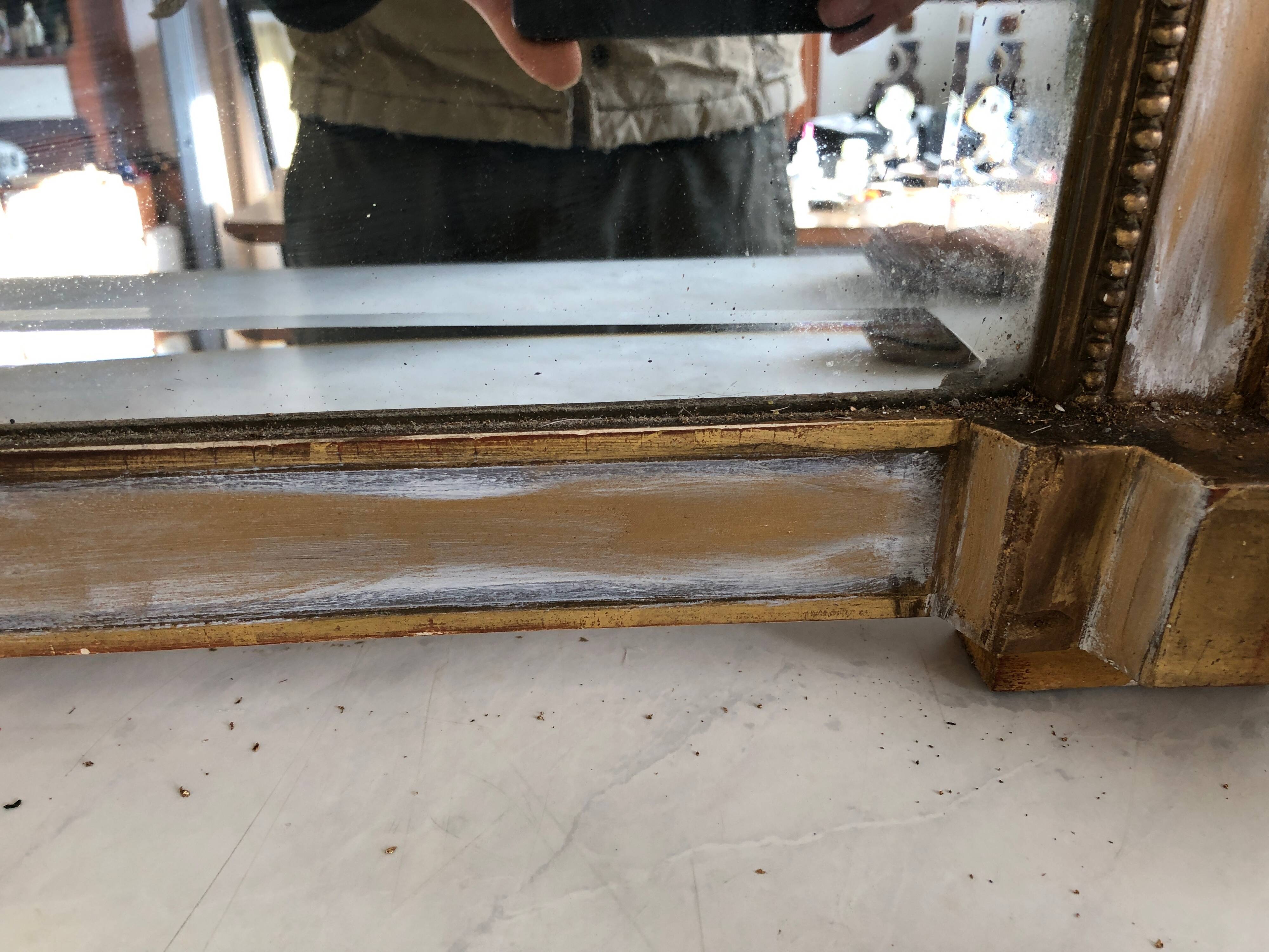 Trumeau/Louis XVI style mirror/Golden wood & stuff/Beveled glass/c1920