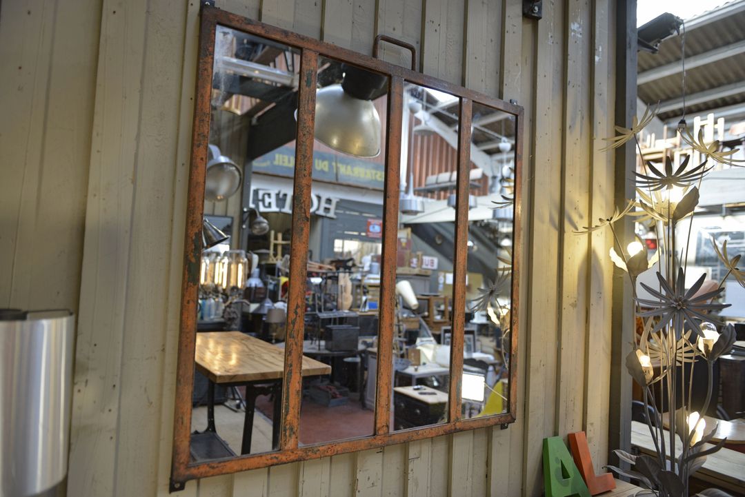 Metal industrial window mirror 102x108cm