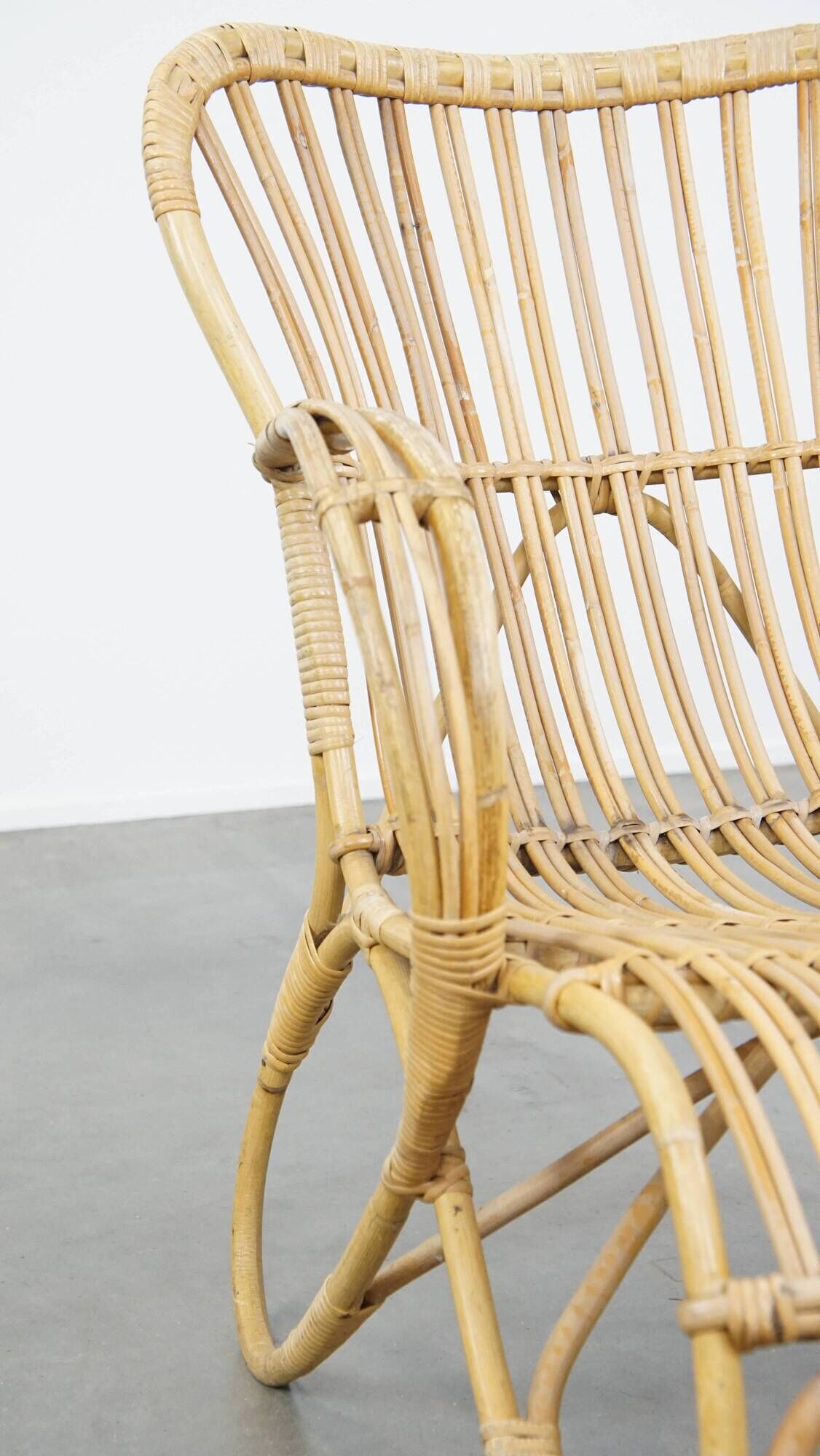 Vintage 1950s Dutch design rattan armchair with organic shapes