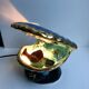 Petite lampe coquillage bleu et poissons signée vallauris années 1970