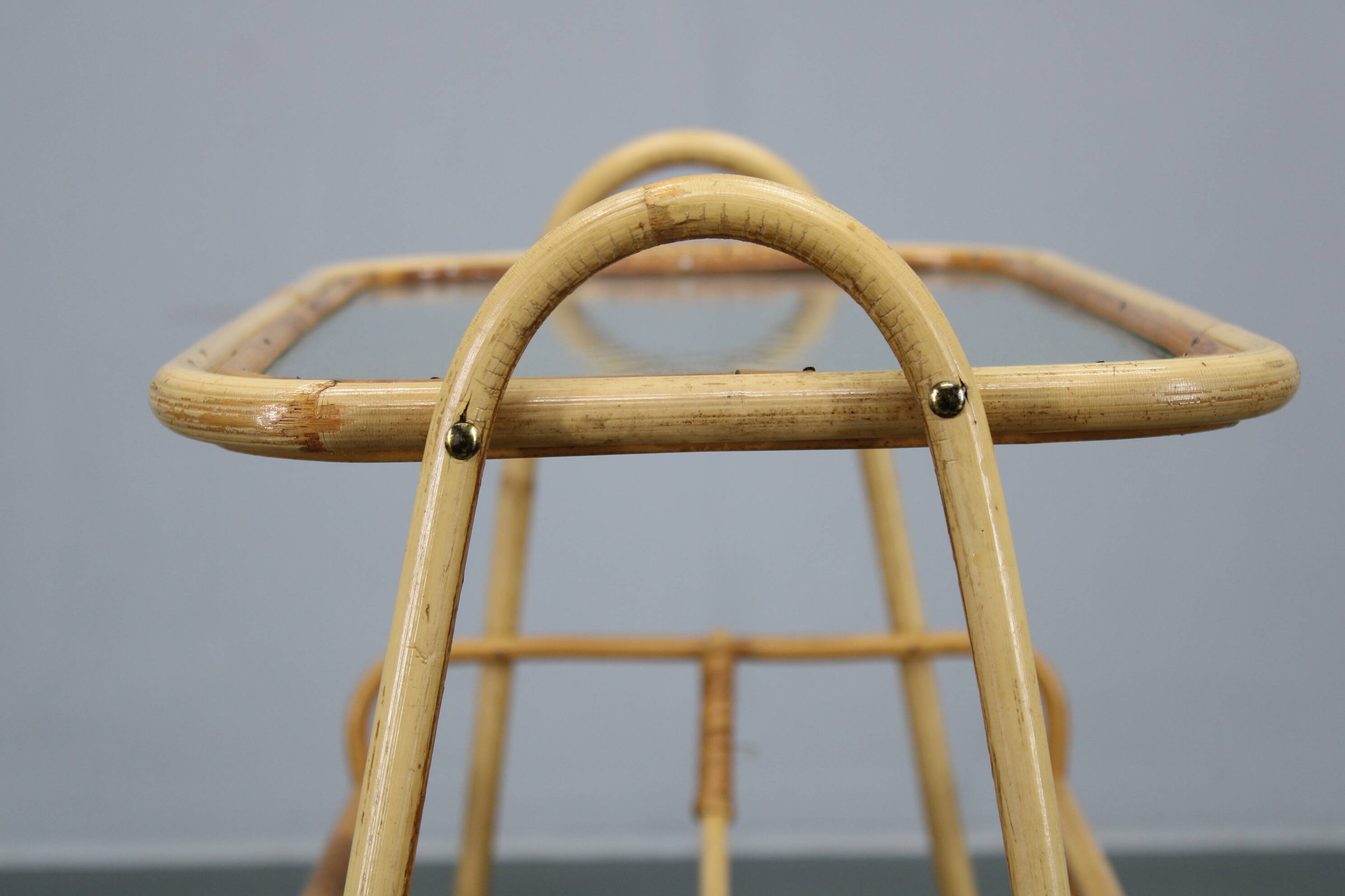 1970s Rattan Newspaper and Magazine Stand with Glass Top, Italy