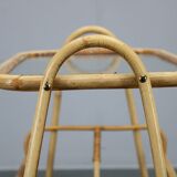 1970s Rattan Newspaper and Magazine Stand with Glass Top, Italy
