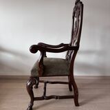 Neo-Renaissance walnut wood dining chairs: set of 6 + 2 armchairs