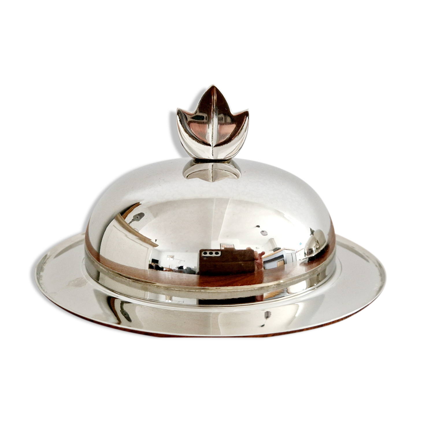 Individual butter dish in silver metal leaf decoration