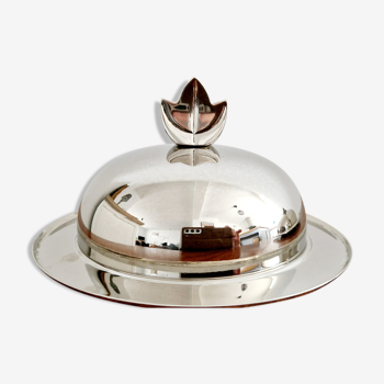 Individual butter dish in silver metal leaf decoration