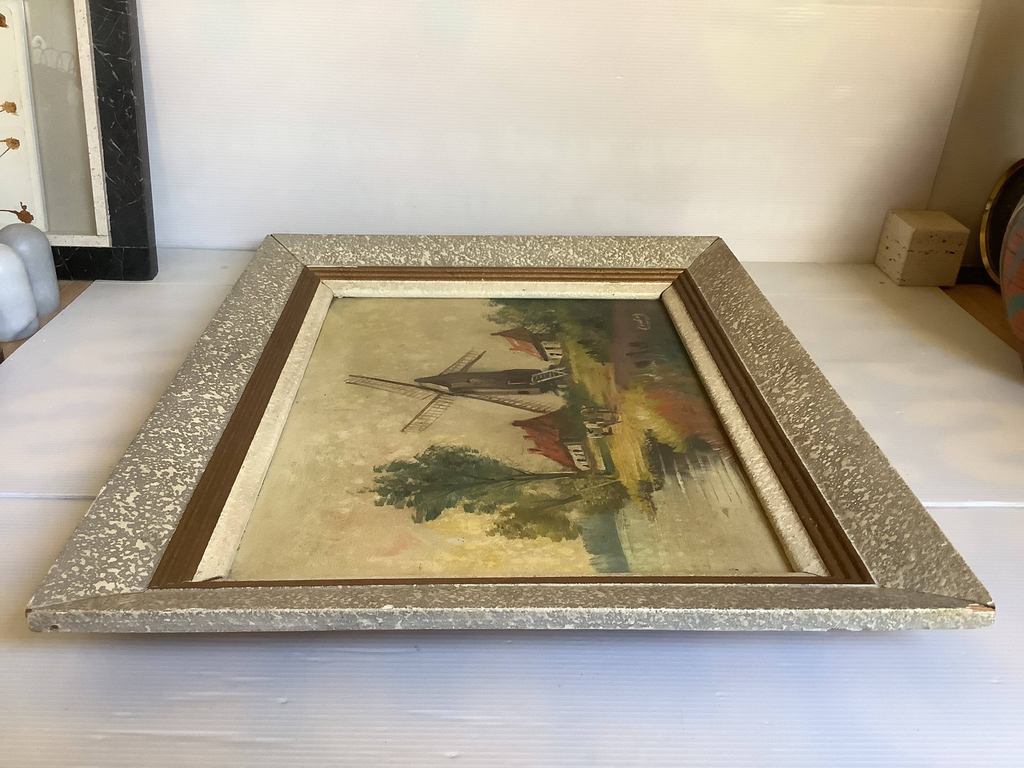 Landscape painting cows oil on canvas signed