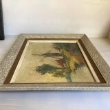 Landscape painting cows oil on canvas signed