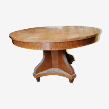 Beautiful art deco round table with central cask, 1930/40 marquetry decoration