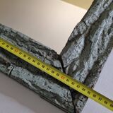 Old mirror, wooden bark frame with rustic patina, 65 cm by 50 cm