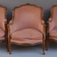 Ensemble de 3 larges bergères de style Louis XV en bois naturel